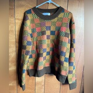 Knit Mix patchwork knit cardigan sweater with a multicolor geometric pattern XL